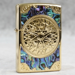 Hộp quẹt, bật lửa Zippo Brass MỸ mã 205 chủ đề La Bàn cẩn xà cừ, hàng chính hãng có giấy Hải Quan đi kèm