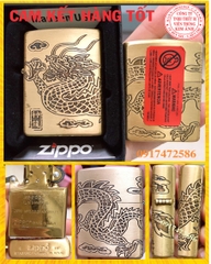 Bật Lửa, hộp quẹt Zippo khắc ăn mòn mẫu Rồng Trên Mây - Ruột Vàng - Có Tem đỏ