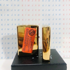 Hộp quẹt ZIPPO màu Vàng mộc đáy La Mã loại trơn bóng, Kim Ánh nhập hàng cao cấp vỏ bằng đồng có dán tem đỏ