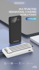 Sạc dự phòng SENDEM P700 10000mAh, màn hình LCD, kèm cáp sạc nhanh Type C, I (L ) , Micro, USB, Hàng chính hãng
