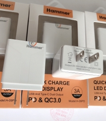 Cóc sạc nhanh Hammer H09 18W, PD & Quick Charge 3.0A, có LCD hiển thị dòng điện, Hàng chính hãng bảo hành 12 tháng
