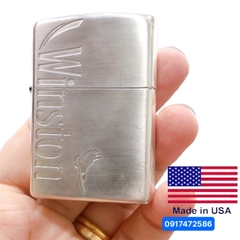 Bật lửa Zippo Mỹ Lacke bạc, Khắc ăn mòn Chủ đề WINSTON, Hàng chính hãng