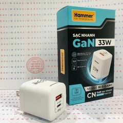 Củ sạc nhanh Hammer GaN ( H-S-GAN1) công suất 33W có 2 cổng sạc USB + C , Check Qr hàng chính hãng bảo hành 12 tháng