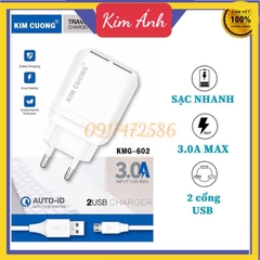 Bộ Sạc Nhanh KIM CƯƠNG KMG-602X chuôi Micro- DÒNG ĐIỆN 3A- Hàng Chính Hãng bảo hành 12 tháng