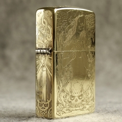 Hột quẹt Zippo MỸ Brass mã 204B khắc ăn mòn đổ sơn 5 mặt chủ đề Cô gái đầu lâu , Hàng chính hãng