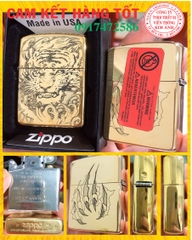 BẬT LỬA, HỘP QUẸT ZIPPO ARMOR VỎ DẦY KHẮC ĂN MÒN ĐẦU MÃNH HỔ, RUỘT TRẮNG, CÓ TEM ĐỎ