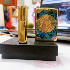 Bật lửa Zippo Brass, Armor vỏ dầy khắc chìm cẩn xà cừ mẫu la bàn, vỏ đồng ruột thép không gỉ