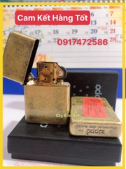 Bật Lửa Zippo Màu Vàng Loại Giả Cổ, Có tem đỏ