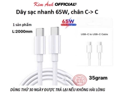 Dây sạc nhanh PD 65W, 100w chân Type C ra Type C sạc rất nhanh vào pin, Kim Ánh bảo hành 12 tháng