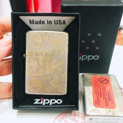 Bật lửa Zippo Satin khắc ăn mòn 4 mặt Thần Chết, Vỏ bằng đồng có tem đỏ