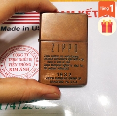 Bật lửa Zippo Mỹ Vintage mạ Copper, đầu bằng, đít bằng, khắc ăn mòn Zippo 1932, Hàng chính hãng