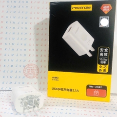 Củ sạc Pisen C134, cổng USB dòng điện 2.1A, 10.5W, Hàng chính hãng nội địa có chứng nhận tiêu chuẩn về an toàn sản phẩm