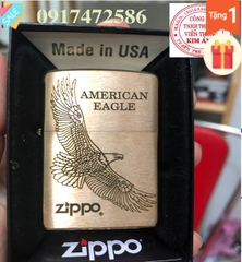 BẬT LỬA ZIPPO BRASS, KHẮC ĂN MÒN ĐẠI BÀNG TUNG CÁNH AMERICAN EAGLE