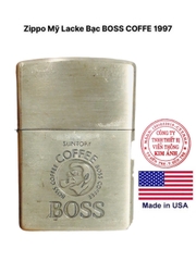 Hộp quẹt Zippo Mỹ BOSS COFFEE Lacke bạc, XIII la mã sản xuất 1997, Hàng chính hãng nhập Mỹ
