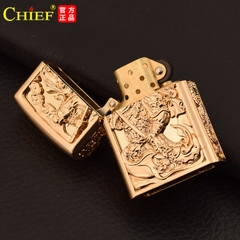 Hộp quẹt, bật lửa Chief đồng nguyên chất chủ đề Quan Công, hàng cao cấp vỏ bằng đồng