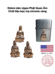Eblem dán trang trí Zippo chủ đề Phật Quan Âm chất liệu Bạc mạ Chrome màu vàng bóng, chuẩn zin hãng sản xuất
