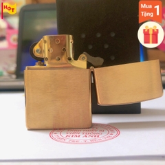 Bật lửa, hộp quẹt Zippo Mỹ Brush Brass Eblem logo Quân Sự Mỹ, Hàng chính hãng