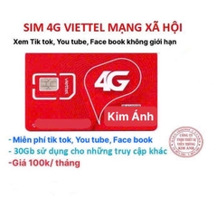 Sim 4G Viettel Gói cước MXH100: không giới hạn truy cập Youtu be, Face book, Tik_Tok + miễn phí thoại chỉ 100k/ tháng