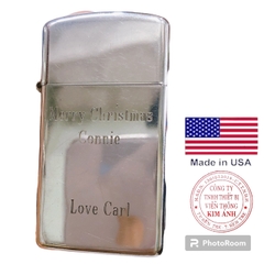 Bật lửa, hộp quẹt Zippo Mỹ Slim khắc laser Love Carl, mộc đáy ngược hiếm gặp, sản xuất 1985, Hàng chính hãng