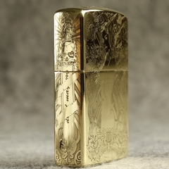 Hột quẹt Zippo MỸ Brass mã 204B khắc ăn mòn đổ sơn 5 mặt chủ đề Cô gái đầu lâu , Hàng chính hãng