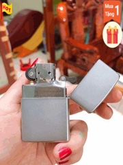 Bật Lửa Zippo Màu Trắng Bạc Nhám Satin, Vỏ bằng đồng có tem đỏ
