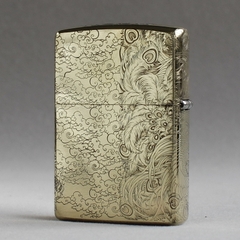 Hột quẹt, bật lửa Zippo MỸ Brass mã 204B khắc ăn mòn đổ sơn 5 mặ Long tranh Hổ đấu, Hàng chính hãng