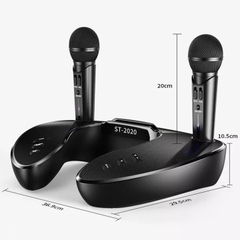 Loa bluetooth cao cấp ST 2020 - Dàn âm thanh karaoke mini - Mặt đồng hồ led cực đẹp - Tặng kèm 2 micro không dây