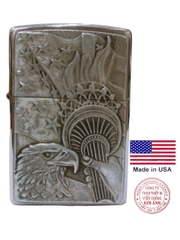 Bật lửa, hộp quẹt Zippo Mỹ brushed chrome Eblem biểu tượng nước Mỹ, Hàng chính hãng