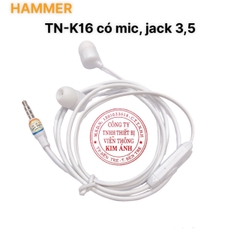 Tai nghe điện thoại Hammer CHÍNH HÃNG K16 Jack 3.5 dây dài 1.2m - Giá ưu đãi