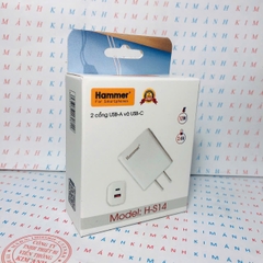 Củ sạc Hammer H-S14, 2.4A công suất 12W có 2 cổng (Type C và cổng USB), Check Qr hàng chính hãng