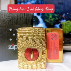Bật lửa, hộp quẹt Zippo Armor vỏ dầy khắc ăn mòn đổ sơn chủ đề Mắt Rồng Đỏ, Vỏ bằng đồng có tem đỏ