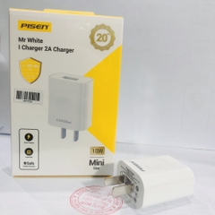 Cóc sạc Pisen Mr White I Charger 2A ( TS-C134), dòng điện 5V -2A, công suất 10W bảo hành chính hãng 12 tháng