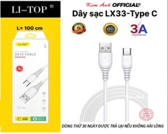 Dây sạc LI-TOP LX33 chân Type C (hộp giây), dòng điện 5V- 3A, Kim Ánh cho dùng thử 30 ngày, bảo hành chính hãng 12 tháng