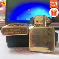 Bật lửa, hộp quẹt Zippo Mỹ Brush Brass Eblem logo Quân Sự Mỹ, Hàng chính hãng