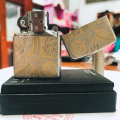 Bật lửa Zippo Satin khắc ăn mòn 4 mặt Thần Chết, Vỏ bằng đồng có tem đỏ