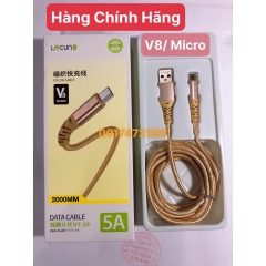 2m -V8-Dây sạc nhanh Lecun HT 20 dòng điện 5V- 5A  chuôi V8/ micro, dây dù dài 2m - Hàng Chính Hãng