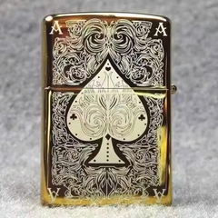 Hộp quẹt, bật lửa ZIPPO chủ bài Át Bích màu vàng, Kim Ánh nhập hàng cao cấp vỏ bằng đồng có dán tem đỏ