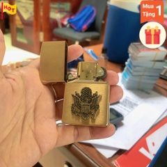 Bật lửa, hộp quẹt Zippo Mỹ Brush Brass Eblem logo Quân Sự Mỹ, Hàng chính hãng