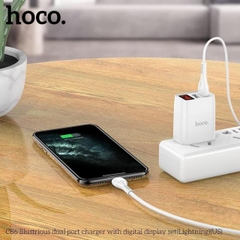 IP2.4A - Bộ Sạc Nhanh Hoco C86 - 2,4A cổng L, có đèn Led hiển thị Ampe, Sạc cùng lúc 2 thiết bị, Hàng chính hãng