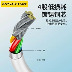 Dây sạc Pisen hai đầu Type C mạ vàng ( LH-TC03-1200) công suất 100W, hàng chính hãng nội địa bảo hành 12 tháng
