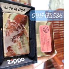 BẬT LỬA, HỘP QUẸT ZIPPO CHỦ ĐỀ CHÚA TỂ SƠN LÂM (IN HỔ), CÓ TEM ĐỎ