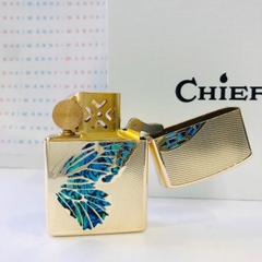 Bật Lửa Chief Chính Hãng - Họa Tiết Bướm Cẩn Xà Cừ Khắc Chìm Tinh Xảo - Vỏ Đồng Thau Càng Dùng Càng Bóng Đẹp