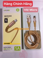 2m -V8-Dây sạc nhanh Lecun HT 20 dòng điện 5V- 5A  chuôi V8/ micro, dây dù dài 2m - Hàng Chính Hãng