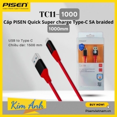 Dây sạc nhanh Pisen quick super charge Type-C 5A ( 40W ) braided 1000mm ( TC11-1000), dây dù chống rối, hàng chính hãn