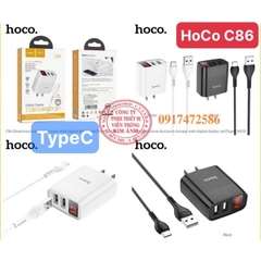 TypeC - Bộ Sạc Nhanh Hoco C86 - 2,4A cổng TypeC , có đèn Led hiển thị Ampe, Sạc cùng lúc 2 thiết bị, Hàng chính hãng