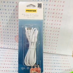 Cáp sạc nhanh PISEN ( AP07-1000 ) 3in1 (L/ Type-C/ Micro) dòng điện 3A dài 1,2m, hàng chính hãng nội địa