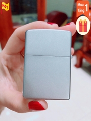 Bật Lửa Zippo Màu Trắng Bạc Nhám Satin, Vỏ bằng đồng có tem đỏ