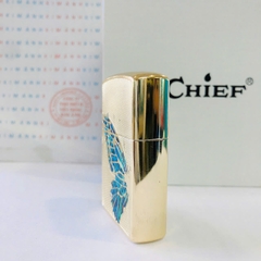 Bật Lửa Chief Chính Hãng - Họa Tiết Bướm Cẩn Xà Cừ Khắc Chìm Tinh Xảo - Vỏ Đồng Thau Càng Dùng Càng Bóng Đẹp