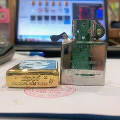 Bật lửa Zippo Armor vỏ dầy khắc chìm cẩn xà cừ mẫu Mèo may mắn, vỏ đồng ruột thép không gỉ