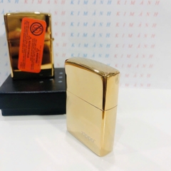 Hộp quẹt ZIPPO màu Vàng mộc đáy La Mã loại trơn bóng, Kim Ánh nhập hàng cao cấp vỏ bằng đồng có dán tem đỏ